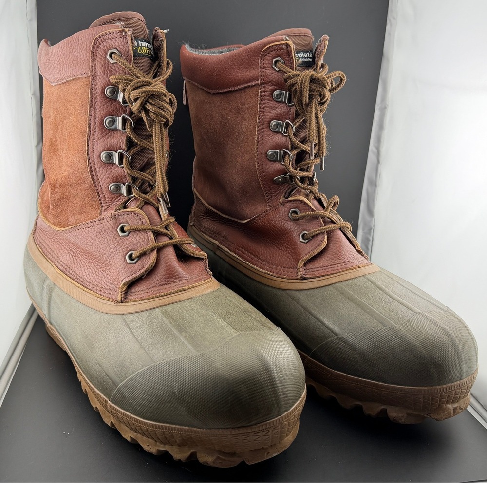 Itasca-Thinsulate Ultra Duck Boots, Brown Leather, Waterproof 657410, Mens 12